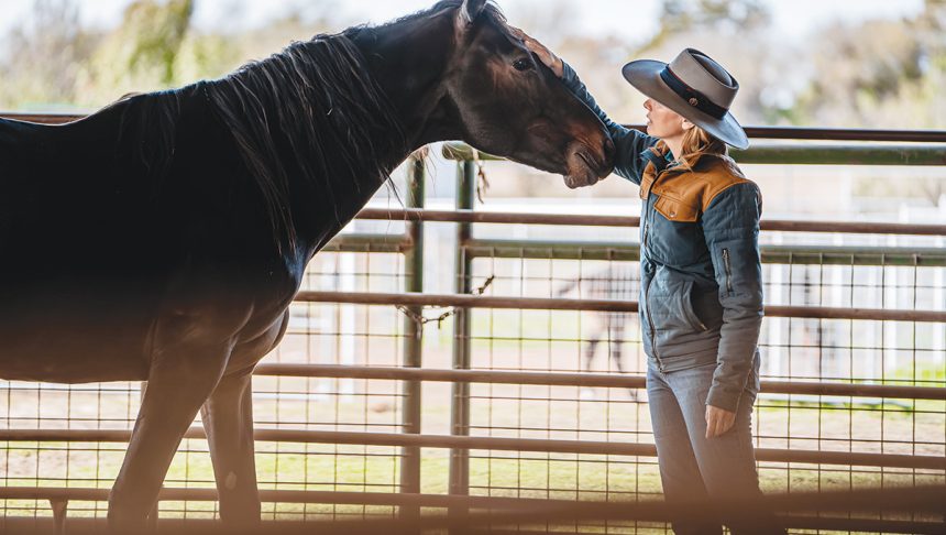 Humane Society of North Texas head trainer Amanda Stevens connecting with Jake, an owner-surrendered feral stallion